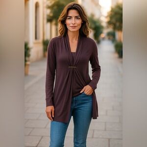 FABIANA FILIPPI Wool Cashmere Silk Cardigan Sweater. Plum Size S #1004